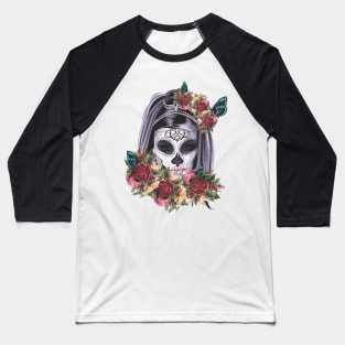 Skull & Roses dia de los Muertos Baseball T-Shirt